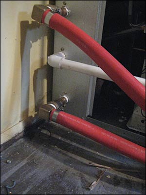 Flow center connected to heat pump