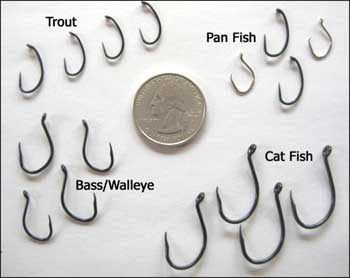 Set of 16 assorted barbless hooks.