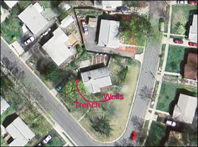 Aerial view of the trench around the house